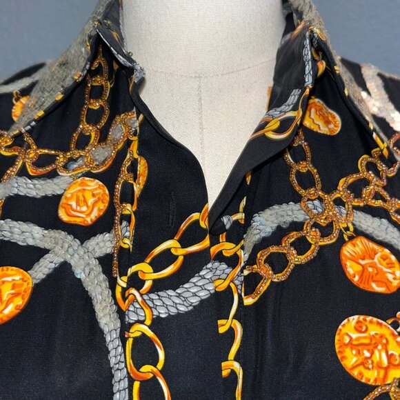 Vintage STARINGTON Sequin & Bead Embellished Chain & Coin Silk Blouse - EUC - 8 - Picture 11 of 16